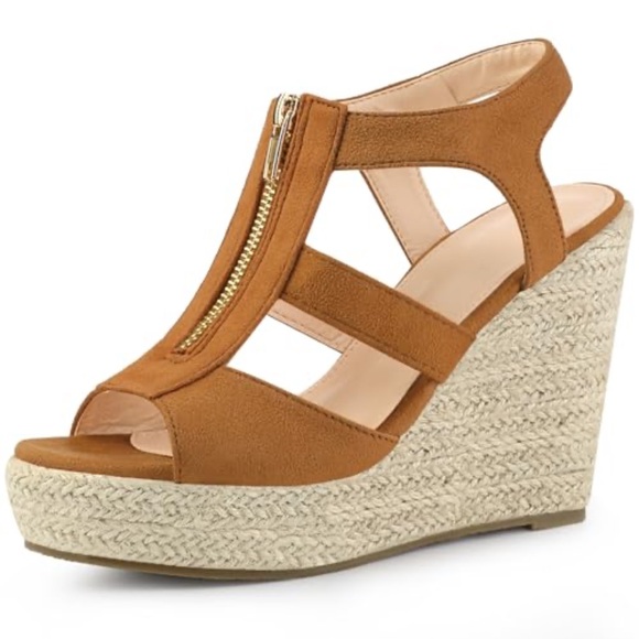 MICHAEL KORS WOMEN’S DAMITA ESPADRILLE WEDGE SANDAL PLATFORM ZIP  LUGGAGE SZ 7.5 - Picture 1 of 8
